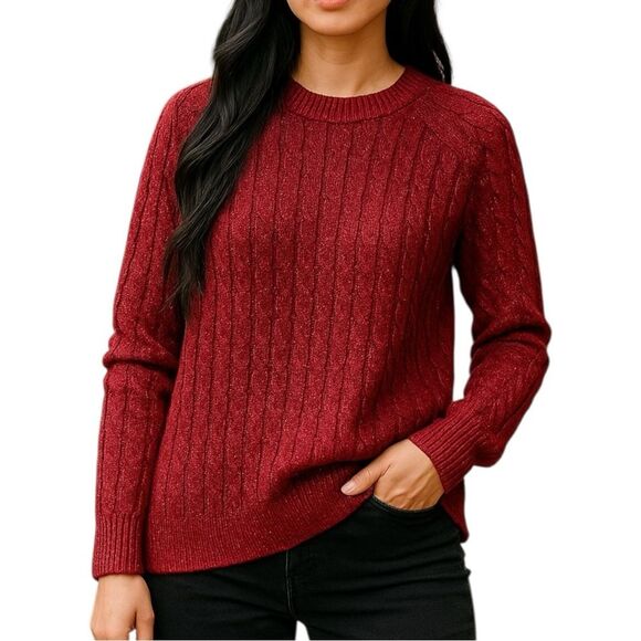 Athleta Crossroads Red Metallic Silver Crewneck Knit Sweater Women’s Size XS NWT - Picture 1 of 10